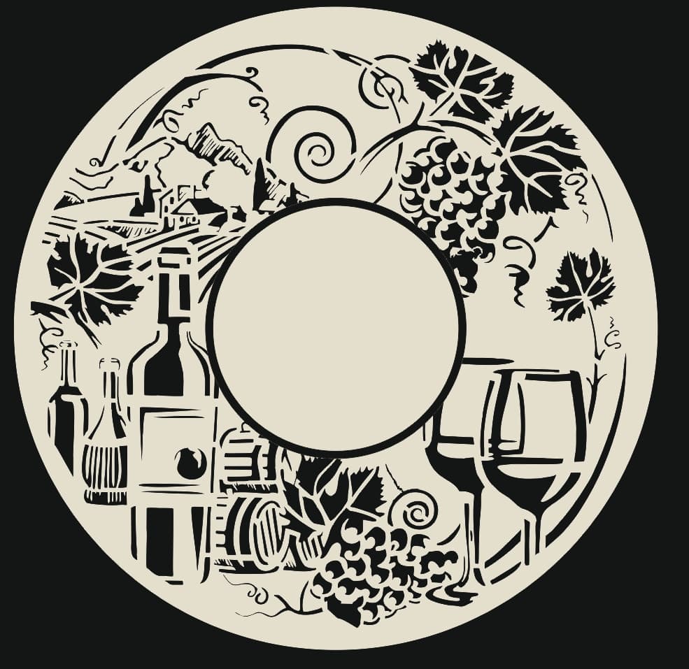 Wine Vineyard Round Wall Art Laser Cut Vector File