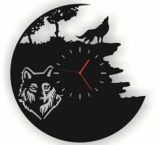 Wolf Howling at Moon Wall Clock Vector File for Laser Cutting