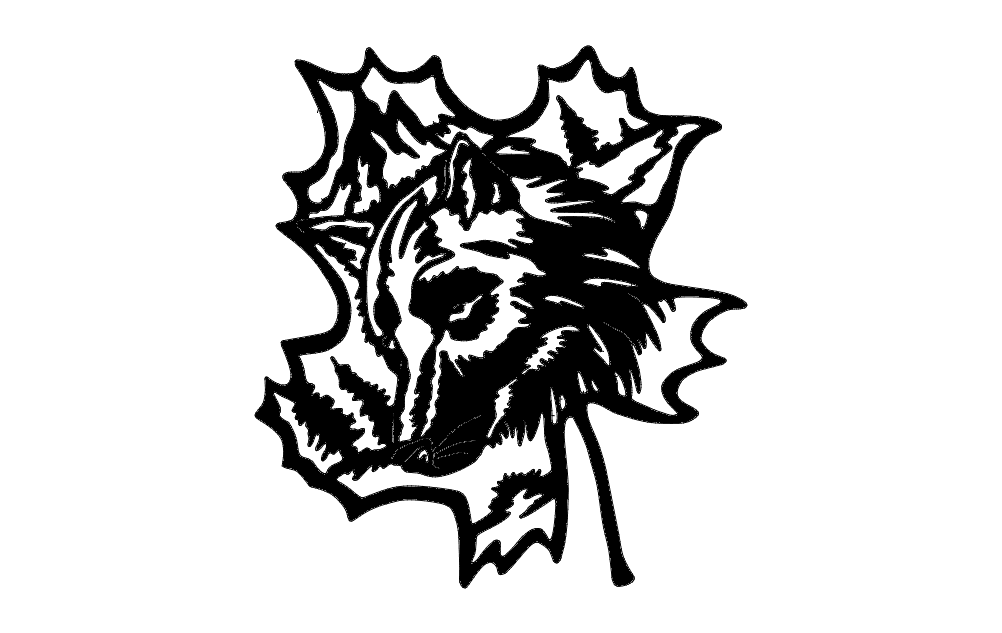 Wolf in Oak Leaf Silhouette Vector Design for Laser Cutting