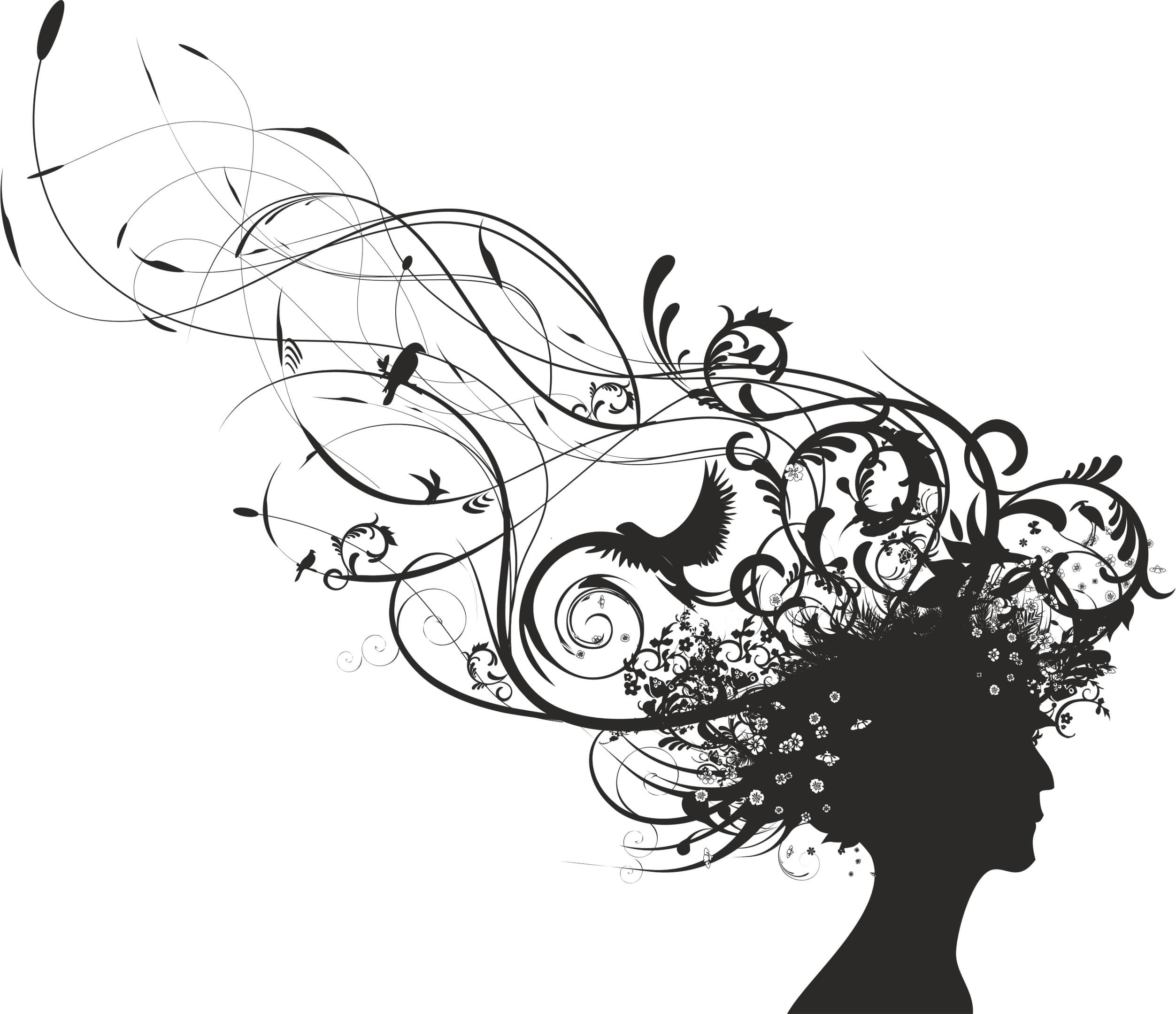 Woman Silhouette with Floral Hair Vector File for Laser Cutting