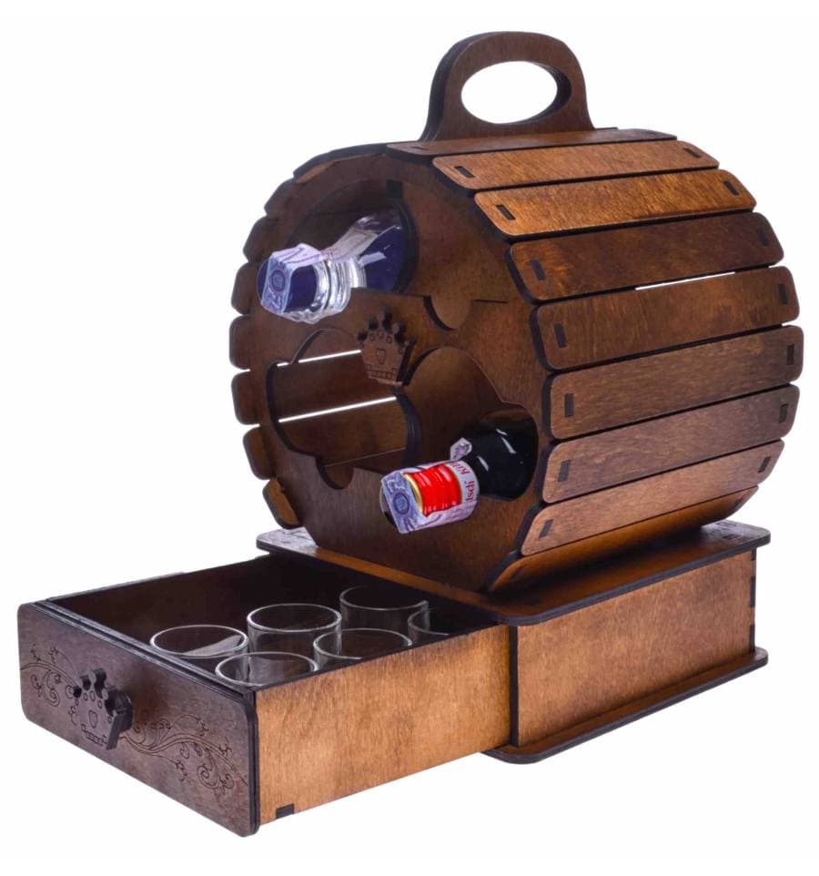 Wooden Barrel Mini Bar with Drawer CNC Laser Cut Vector File