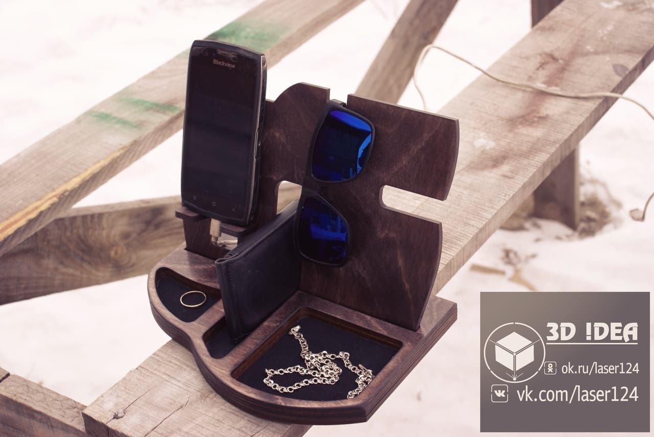 Wooden Desk Organizer and Phone Charging Station Laser Cut File
