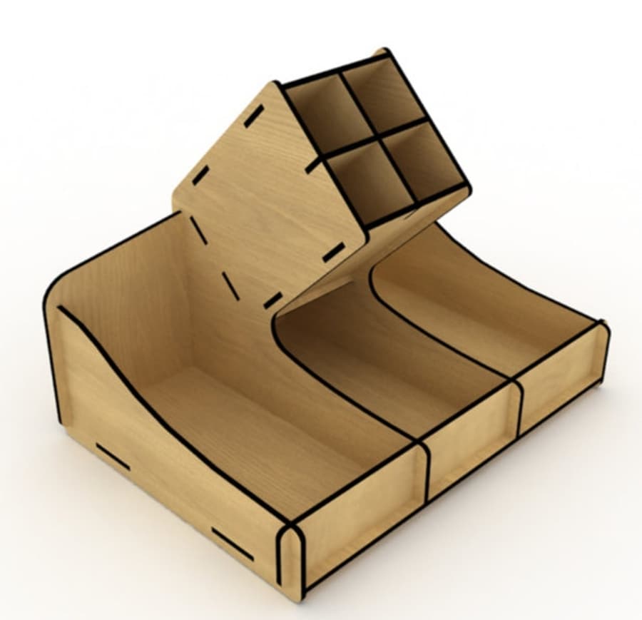 Wooden Desk Organizer with Pencil Holder Laser Cut Vector