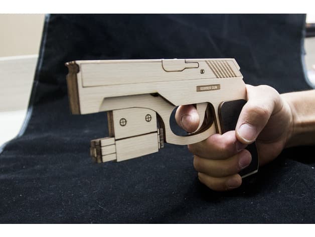 Wooden Rubber Band Gun 3D Puzzle Laser Cut Vector DXF File