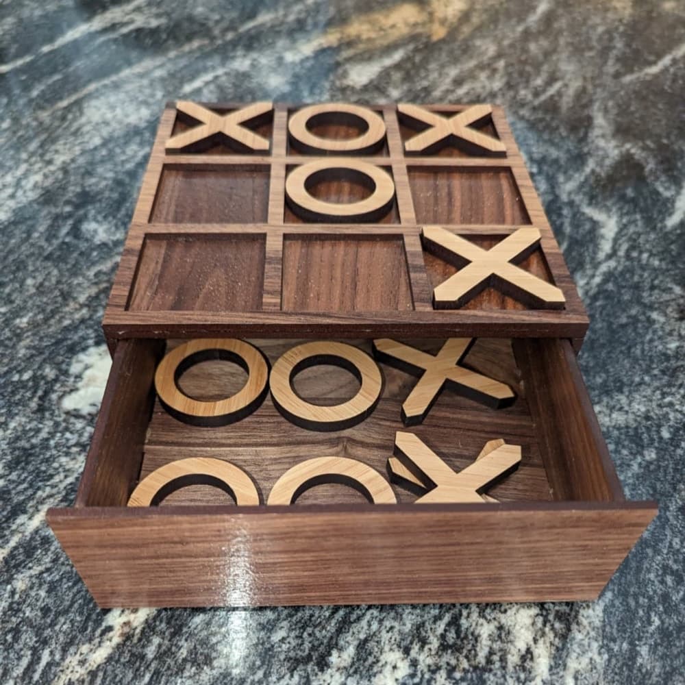 Wooden Tic Tac Toe Game with Storage Box Laser Cut Vector